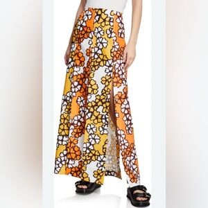 3.1 Phillip Lim Orange Gold Brown White Paneled Slits Midi Maxi Skirt